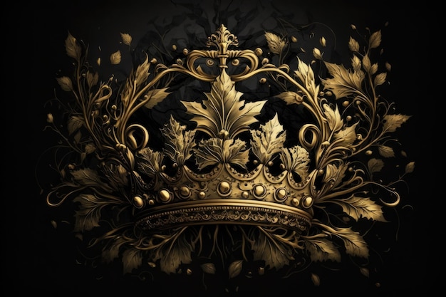 The crown is gold on a black background