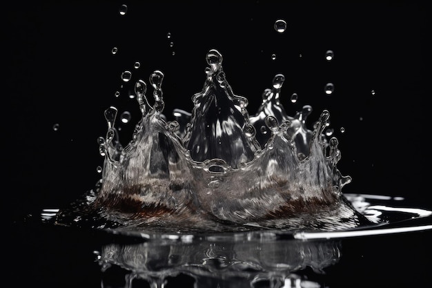 A crown made of water on a black background generative AI