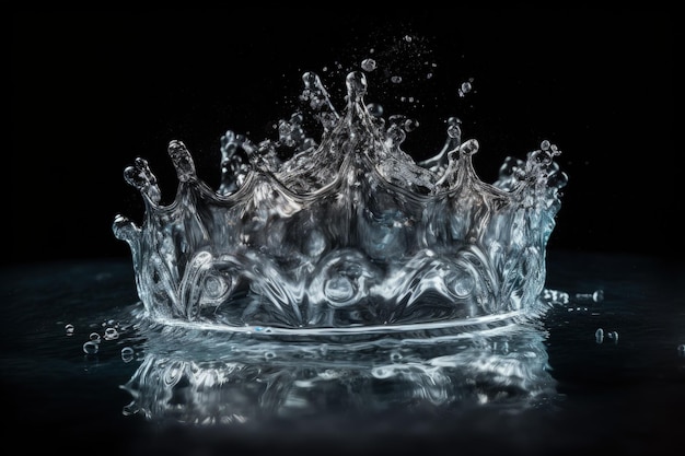 A crown made of water on a black background generative AI