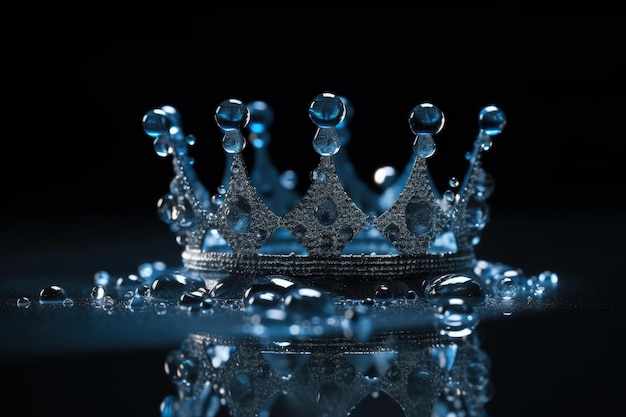 A crown made of water on a reflective surface generative AI