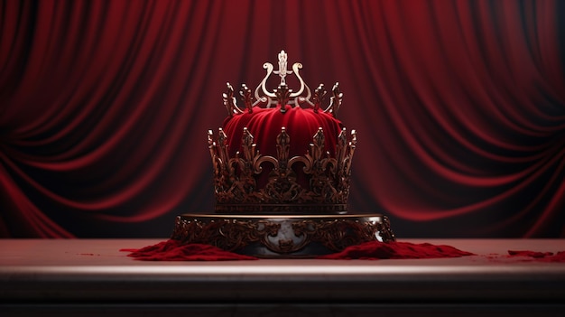 Crown sitting on top of table next to red velvet