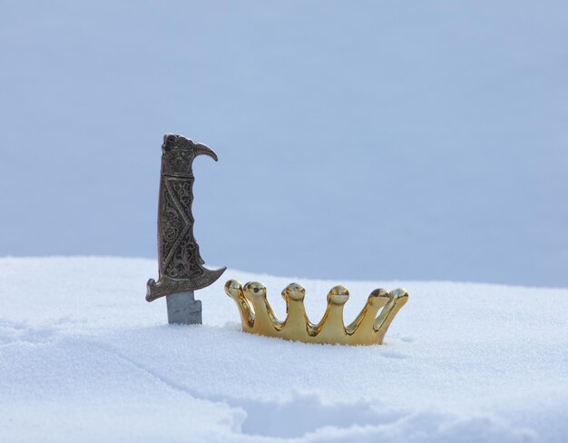 crown and sword in the snow