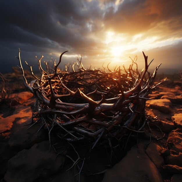 Crown of thorns on the day of sunset