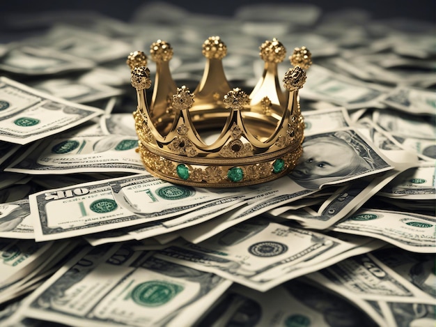 Crown on top of a pile of cash