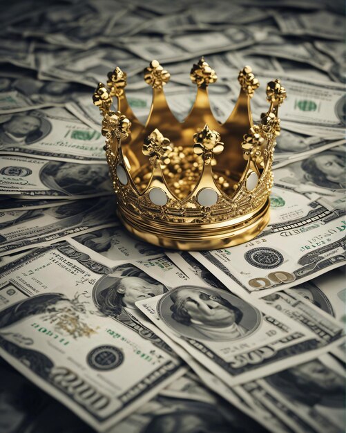 Crown on top of a pile of cash