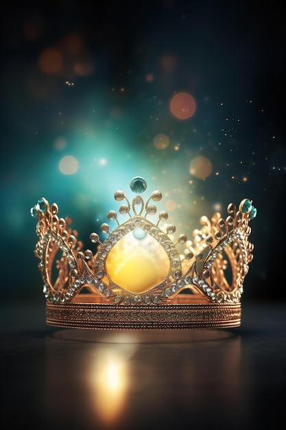 A crown with a blue gem on it