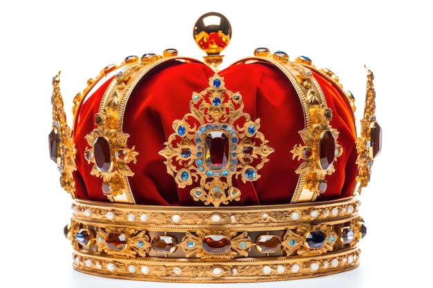 A crown with a red cloth and gold trim