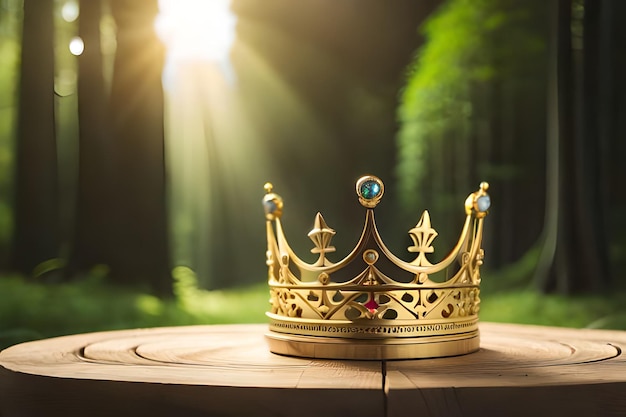 Crown on a wooden table in nature