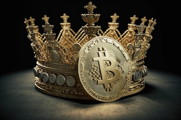 Crowned in gold with bitcoin Concept of cryptocurrency king