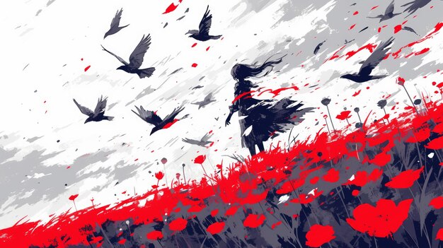 crows in a poppy field