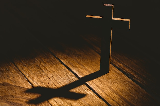 Crucifix icon on wooden table