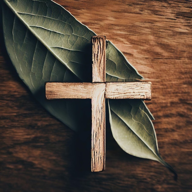 crucifix on laurel leaf