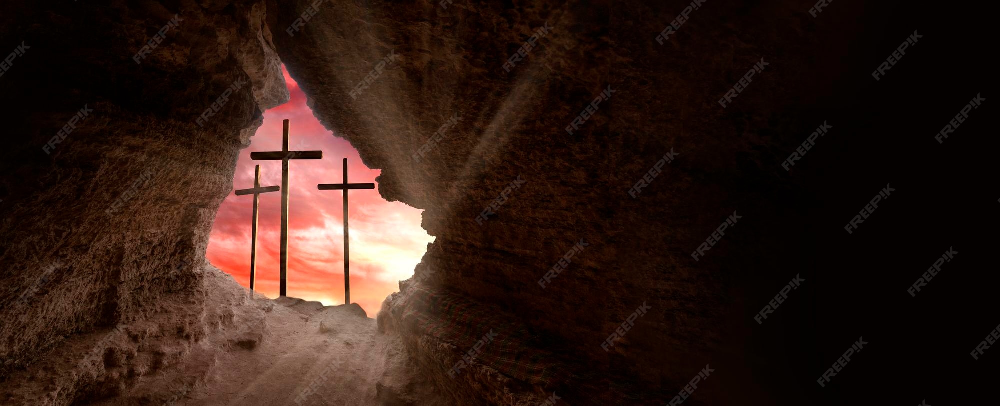 Premium Photo | Crucifixion of jesus christ at sunrise three ...