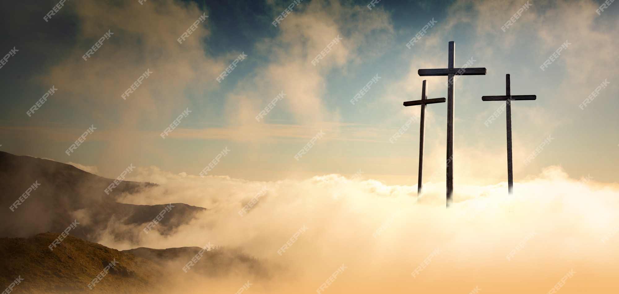 Premium Photo | Crucifixion of jesus christ at sunrise