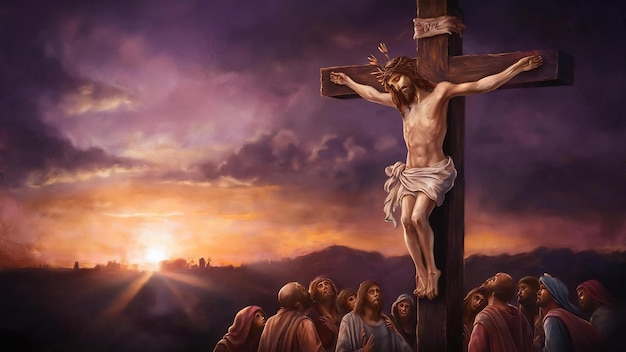 Crucifixion of jesus christ at sunrise