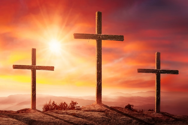 crucifixion of jesus christ at sunset