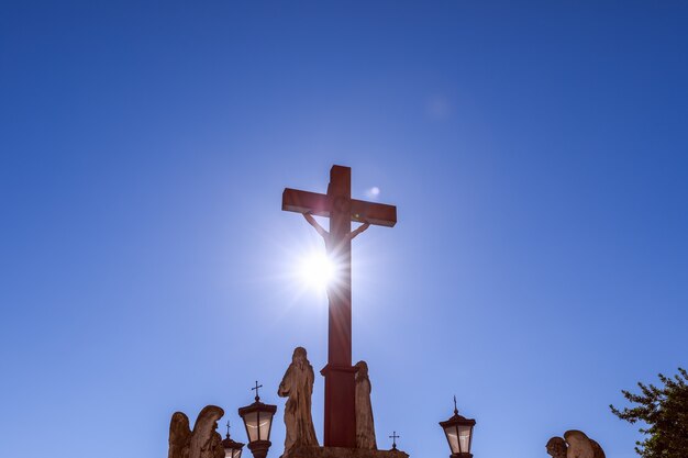 Crucifixion of Jesus in the square in front of the Cathedral of Our Lady of Doms in Avignon city.