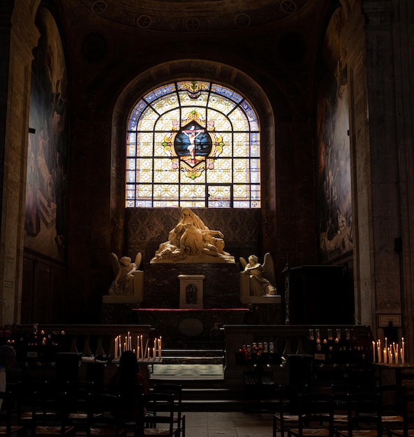 Crucifixion in the stainedglass window and deposition monument of the Sacred Heart of Montmartre