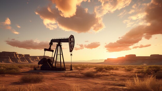 Photo crude oil crisis drilling derricks fossil fuels gasoline concept international war on oil prices worldwide pump rig pumpjack oil and gas production oilfield site ai generative