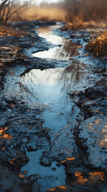 Photo crude oil spills on land pollution