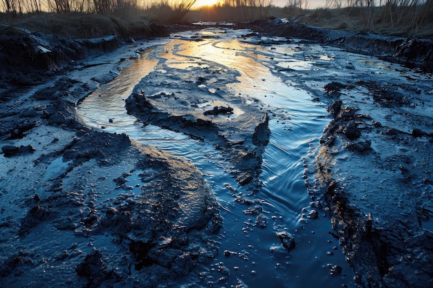 Photo crude oil spills on land pollution