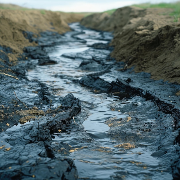 Photo crude oil spills on land pollution