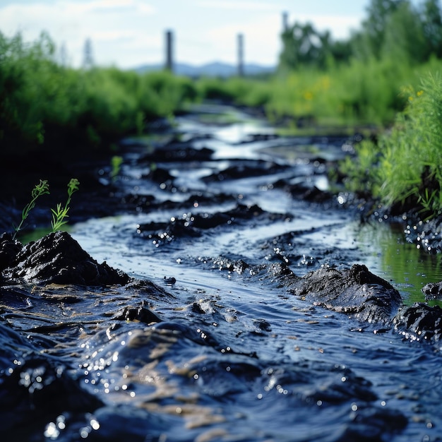 Photo crude oil spills on land pollution