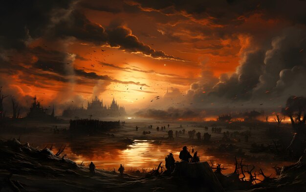 Cruel war scenes digital painting background