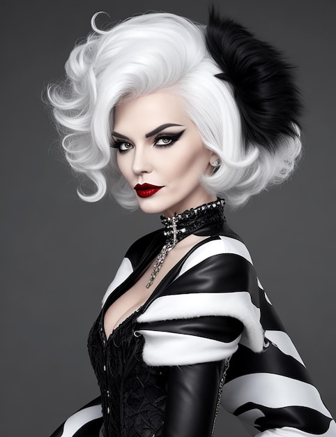 Cruella De Ville fashion design black and white hair