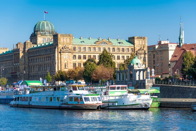 Cruise boats on Vltava river Prague Czech Republic