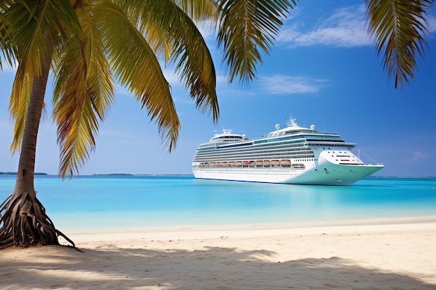 Photo cruise to caribbean with palm tree on coral beach