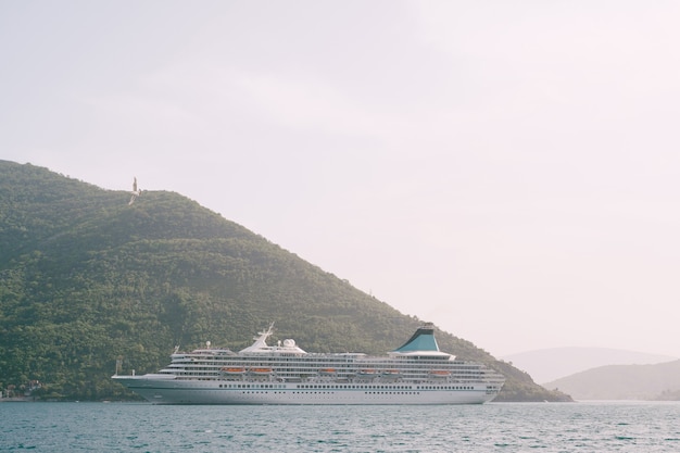 Cruise liner against the backdrop of the mountain