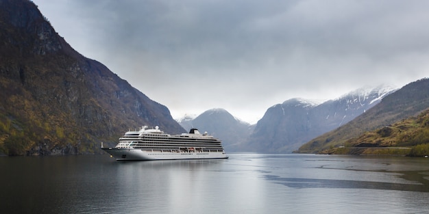 Cruise liner in fjord