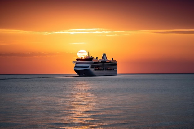 Cruise on a liner Sunset in the ocean Ai generative