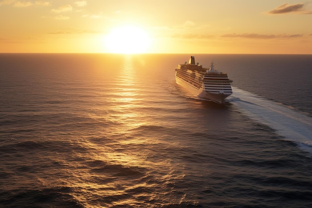 Cruise on a liner Sunset in the ocean Ai generative