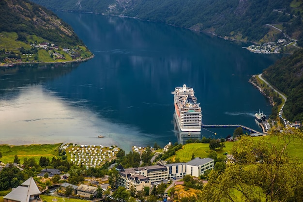 Cruise Liners On Geiranger fjord Norway