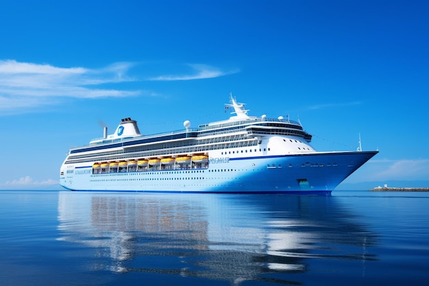 Cruise schip in kristalblauw water met blauwe lucht