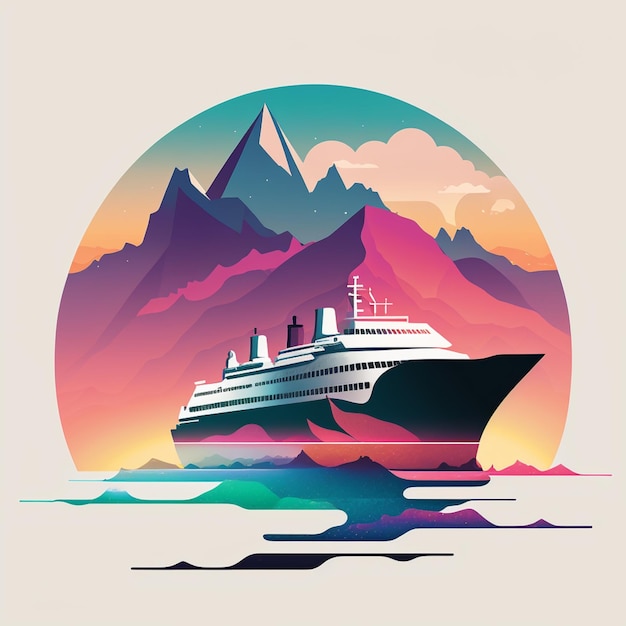 Photo a cruise ship in front of a mountain.