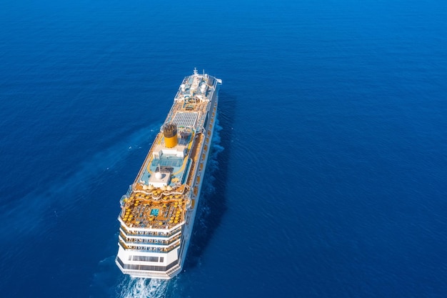 Cruise ship goes to the open ocean on a journey