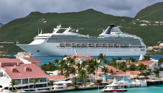 Photo a cruise ship is docked in front of a mountain