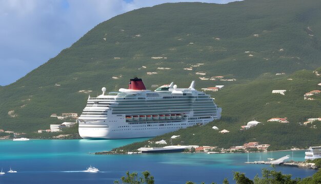 Photo a cruise ship is docked in front of a mountain