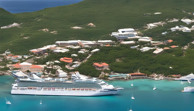 Photo a cruise ship is docked in front of a mountain