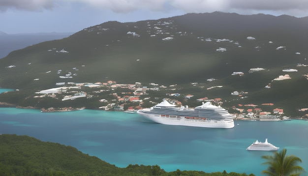 Photo a cruise ship is docked in front of a mountain