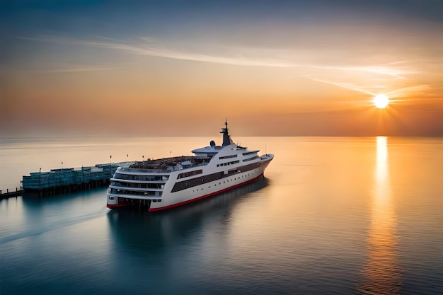 Photo a cruise ship is docked in the water at sunset
