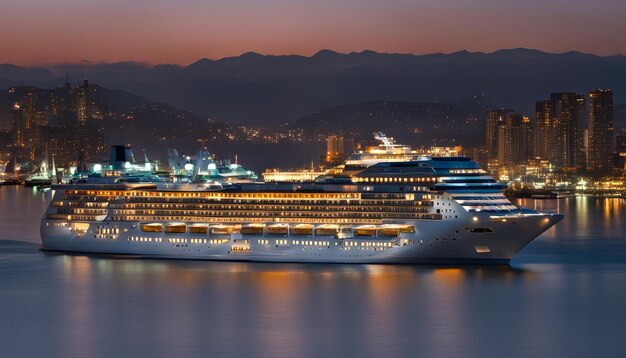 a cruise ship is docked in the water