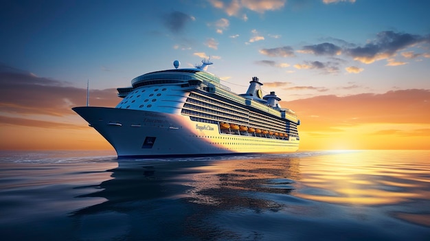 Photo a cruise ship is sailing in the ocean at sunset