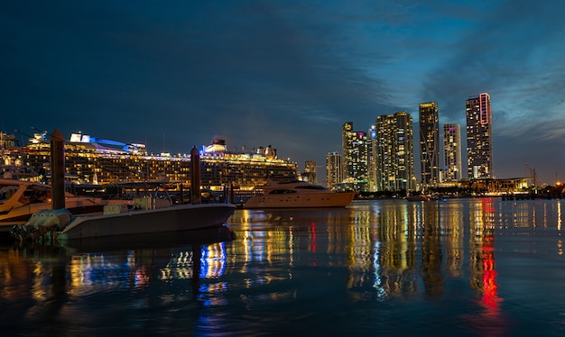 Cruise ship and miami skyline miami florida usa skyline on biscayne bay