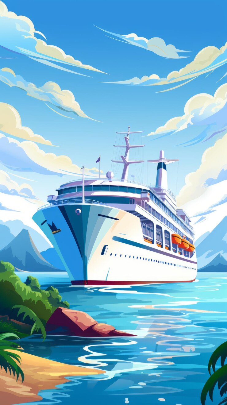 Cruise ship in the ocean on a sunny day