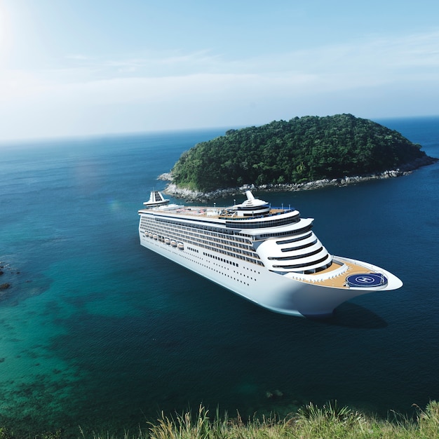 Cruise Ship in the Ocean with Blue Sky