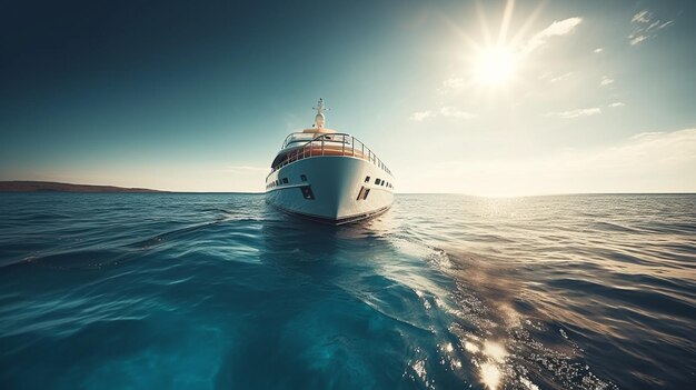 Cruise ship in the sea View from the deck to the bowgenerative ai